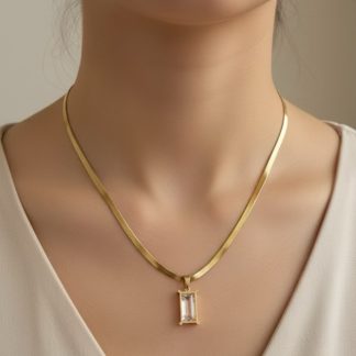 White Stoned Snake Chain Necklace
