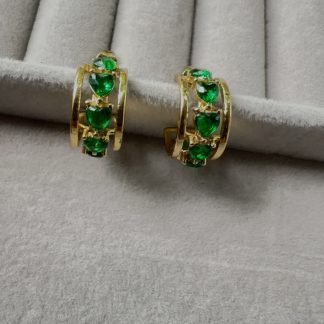 Green Hearts Stoned Hoops Earrings