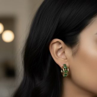 Green Hearts Stoned Hoops Earrings