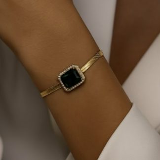 Green Stone Snake Chain Bracelet