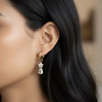 Star Drop Crystal Huggies Earrings