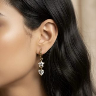 Star heart Crystal Huggies Earrings