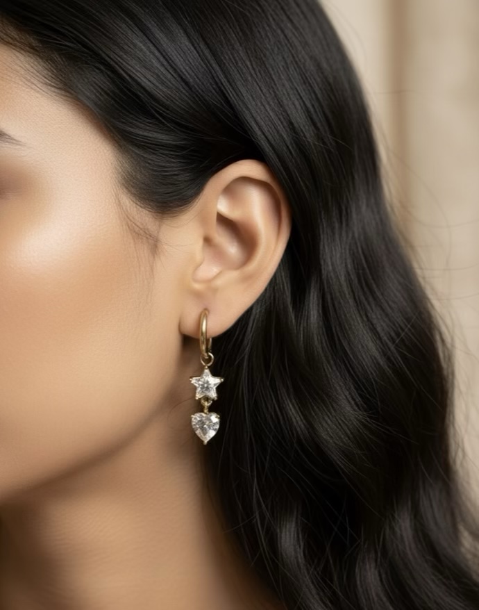 Star heart Crystal Huggies Earrings