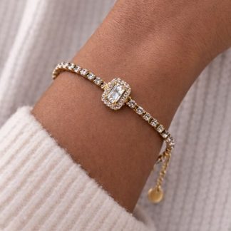 Tennis Rectangle Stone Chain Bracelet