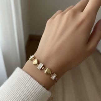 Heart Rectangle Stone Chain Bracelet