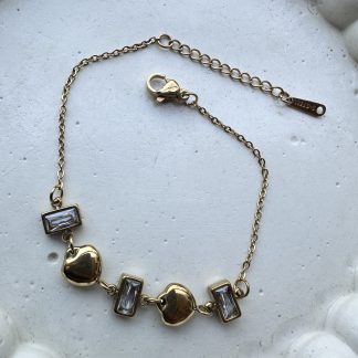 Heart Rectangle Stone Chain Bracelet