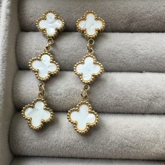 White Triple flower earrings