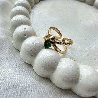 Adjustable Green Heart Cross Ring
