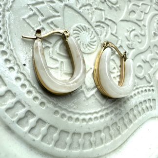 White Hoops Earrings