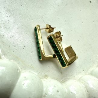 Green Stoned Rectangle Hoops Earrings