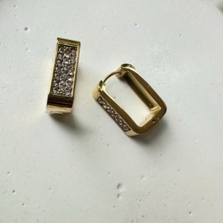 Rectangle Stoned Hoops Earrings