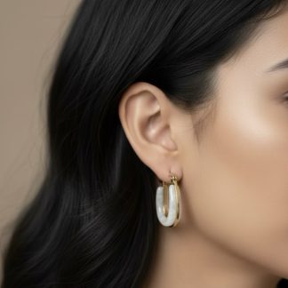 White Hoops Earrings
