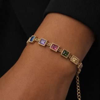 Multicolour Square & Rectangle Stone Chain Bracelet