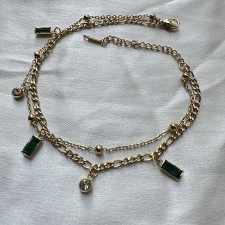 Layered Green Rectangle Stone Chain Bracelet