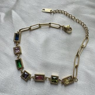 Multicolour Square & Rectangle Stone Chain Bracelet