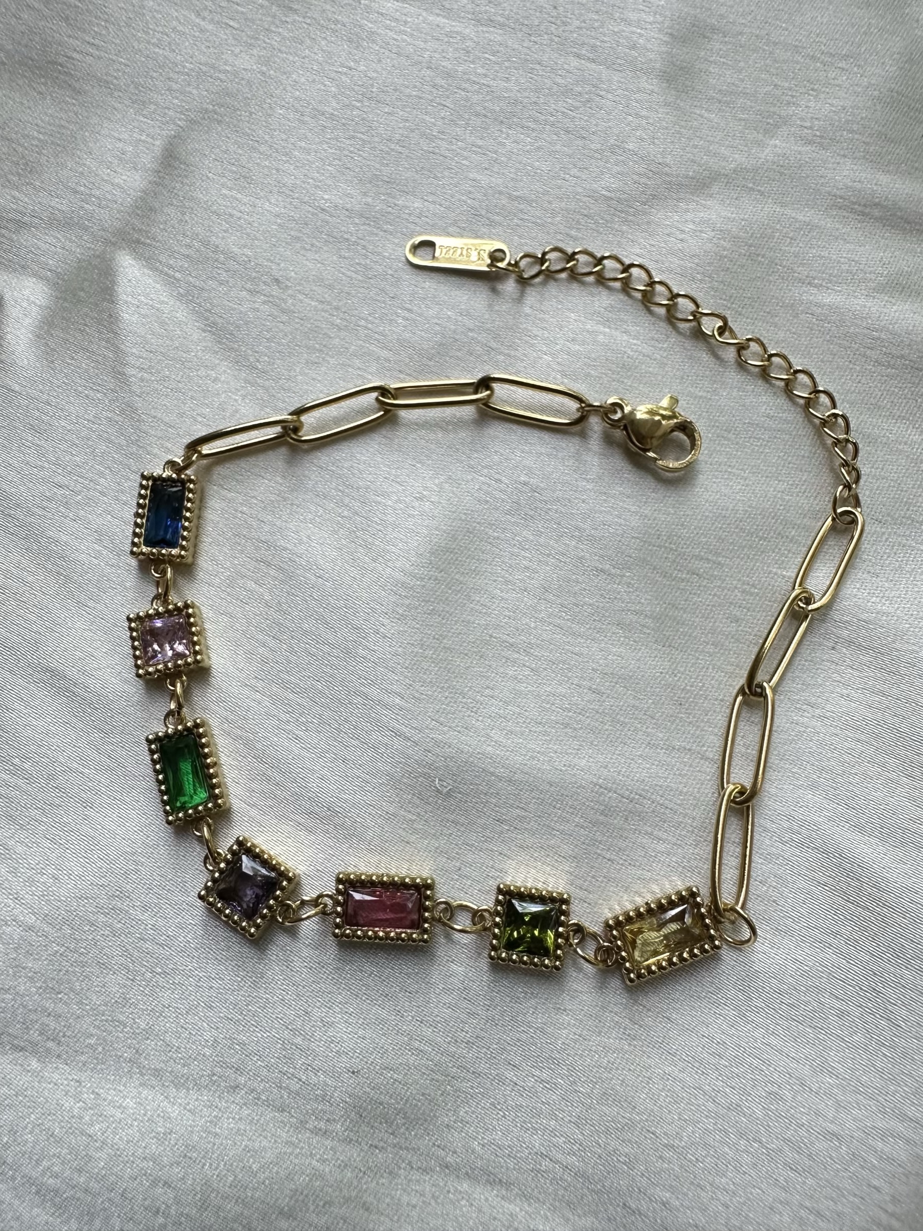 Multicolour Square & Rectangle Stone Chain Bracelet