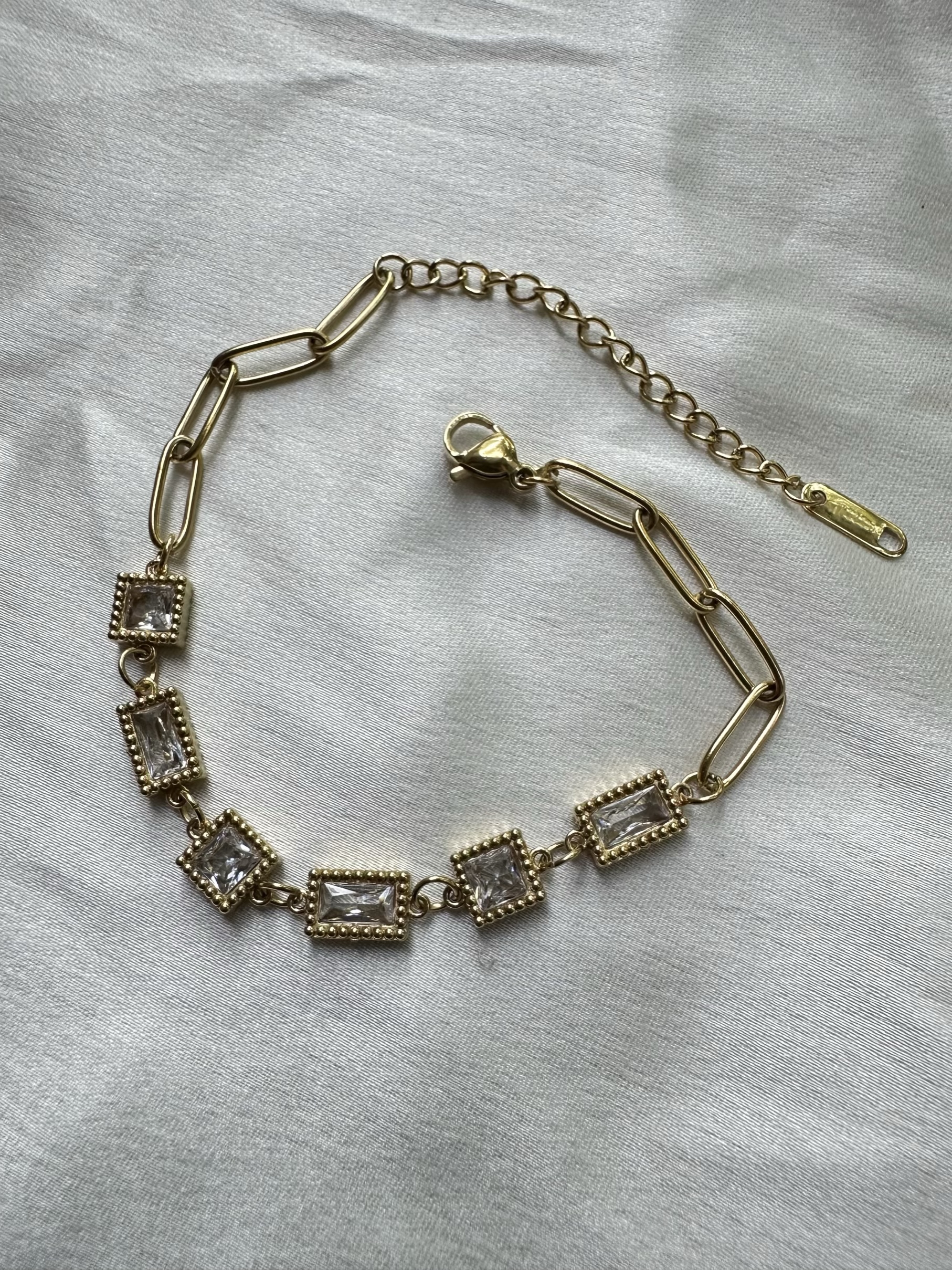 Square & Rectangle Stone Chain Bracelet