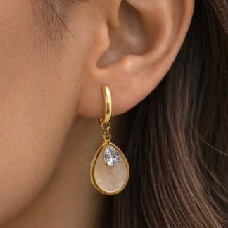 Pearl Teardrop Huggies Earrings