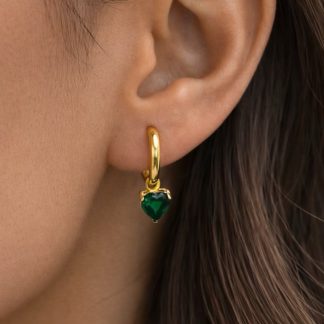 Green Heart Huggies Earrings