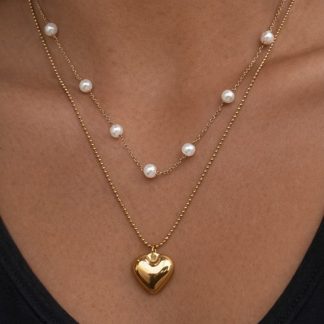 Layered Pearl Heart Necklace